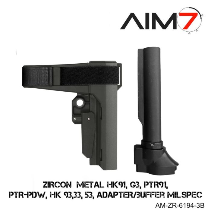 Aim7 ZIRCON HK & PTR AR  Adapter & Buffer Tube with SBA3 Stock BLACK