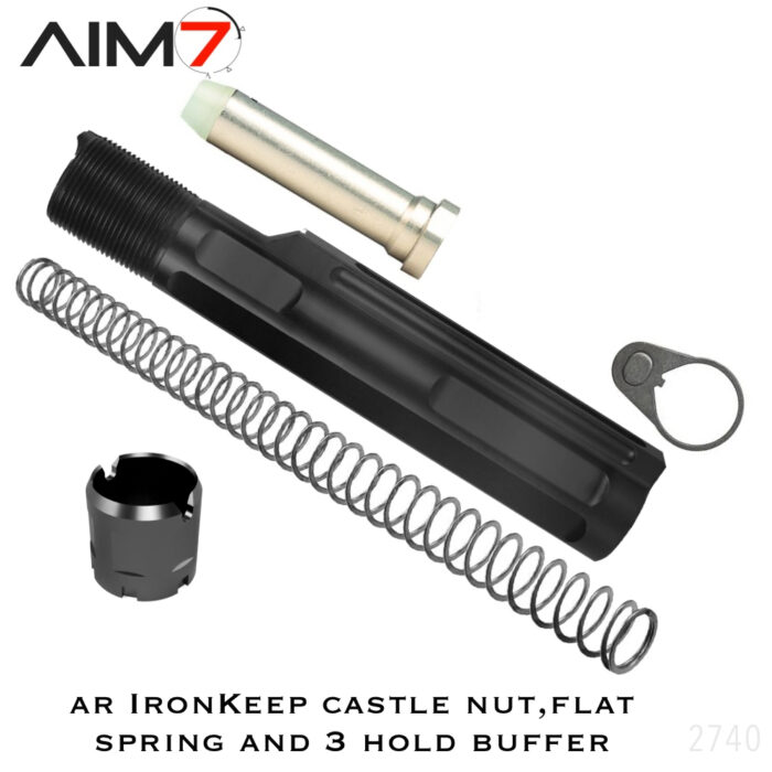 AIM7 AR-15/M16 Buffer Tube Kit with Flat springs, 3 hole buffer, IronKeep Castle nut - Image 3