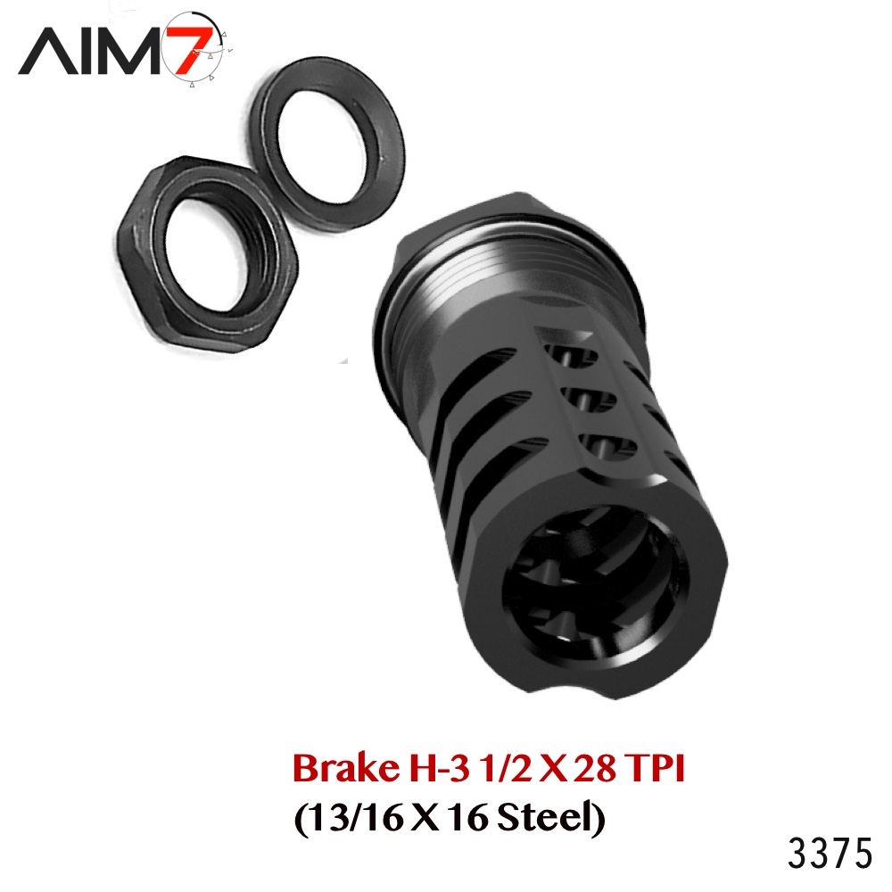 AIM7 Brake H-3 Muzzle Brake 13/16 X 16 (1/2x28 tpi) 9MM & 22LR - Image 2