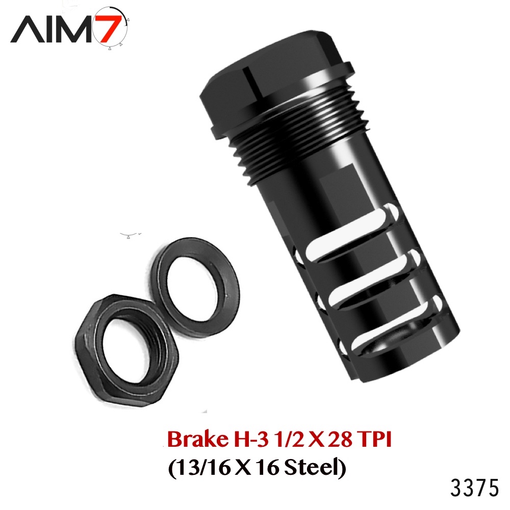 AIM7 Brake H-3 Muzzle Brake 13/16 X 16 (1/2x28 tpi) 9MM & 22LR - Image 3